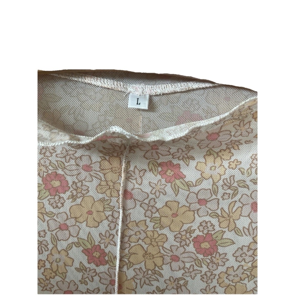 Women's Sheer Floral Mesh Long Sleeve Top Lettuce Edge Y2K Fairycore Size‎ L - Picture 3 of 6